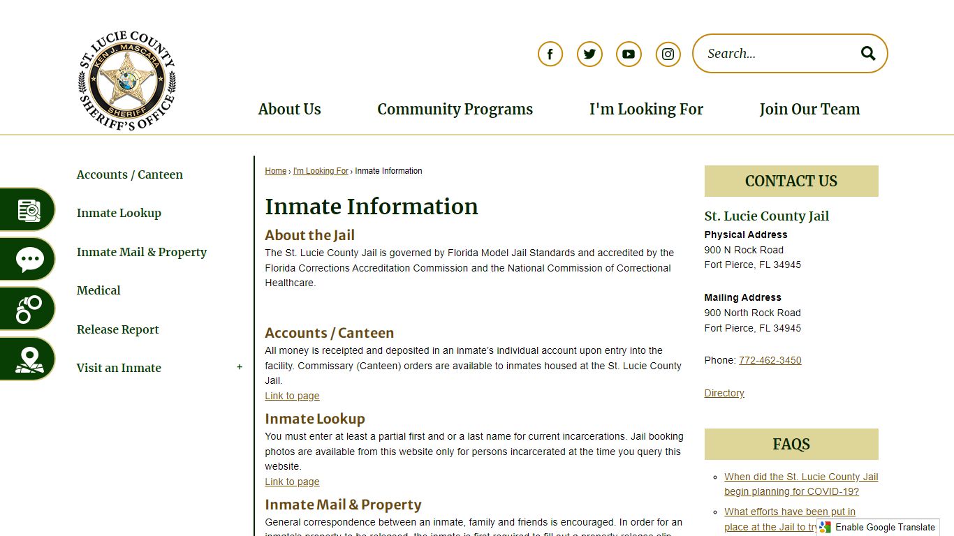 Inmate Information | St. Lucie Co Sheriff's Office, FL